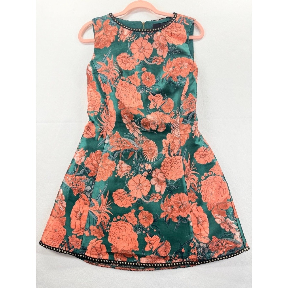 NEW Abbey Glass Floral Jacquard Fit & Flare Dress Forest Green Medium